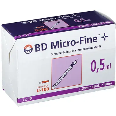 Bd Insulin Syringes Micro Fine 0.5ml 0.30mm (30G) x 8mm – 30 pieces